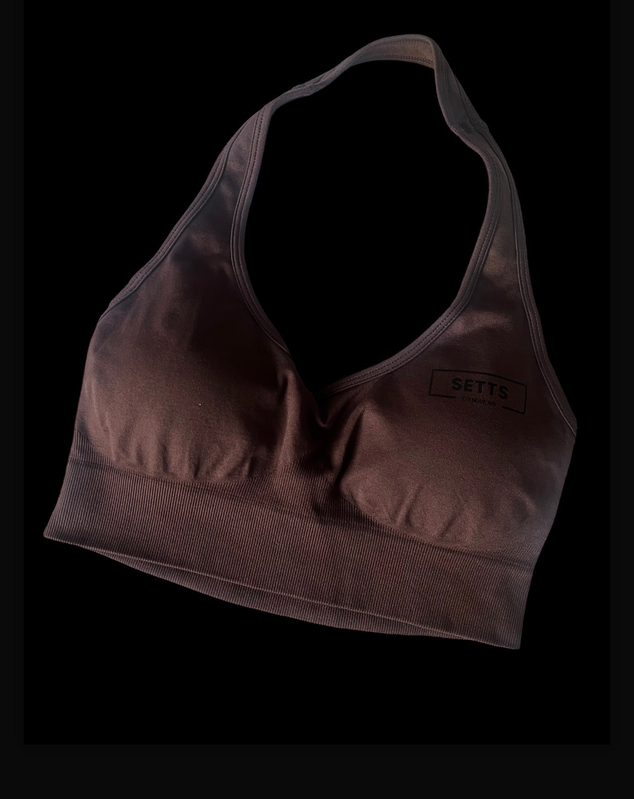 Coffee halter neck sports bra